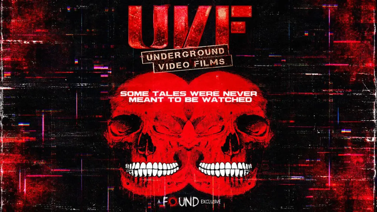 Arte promocional de U.V.F: Underground Video Films con dos calaveras rojas y el título de la antología
